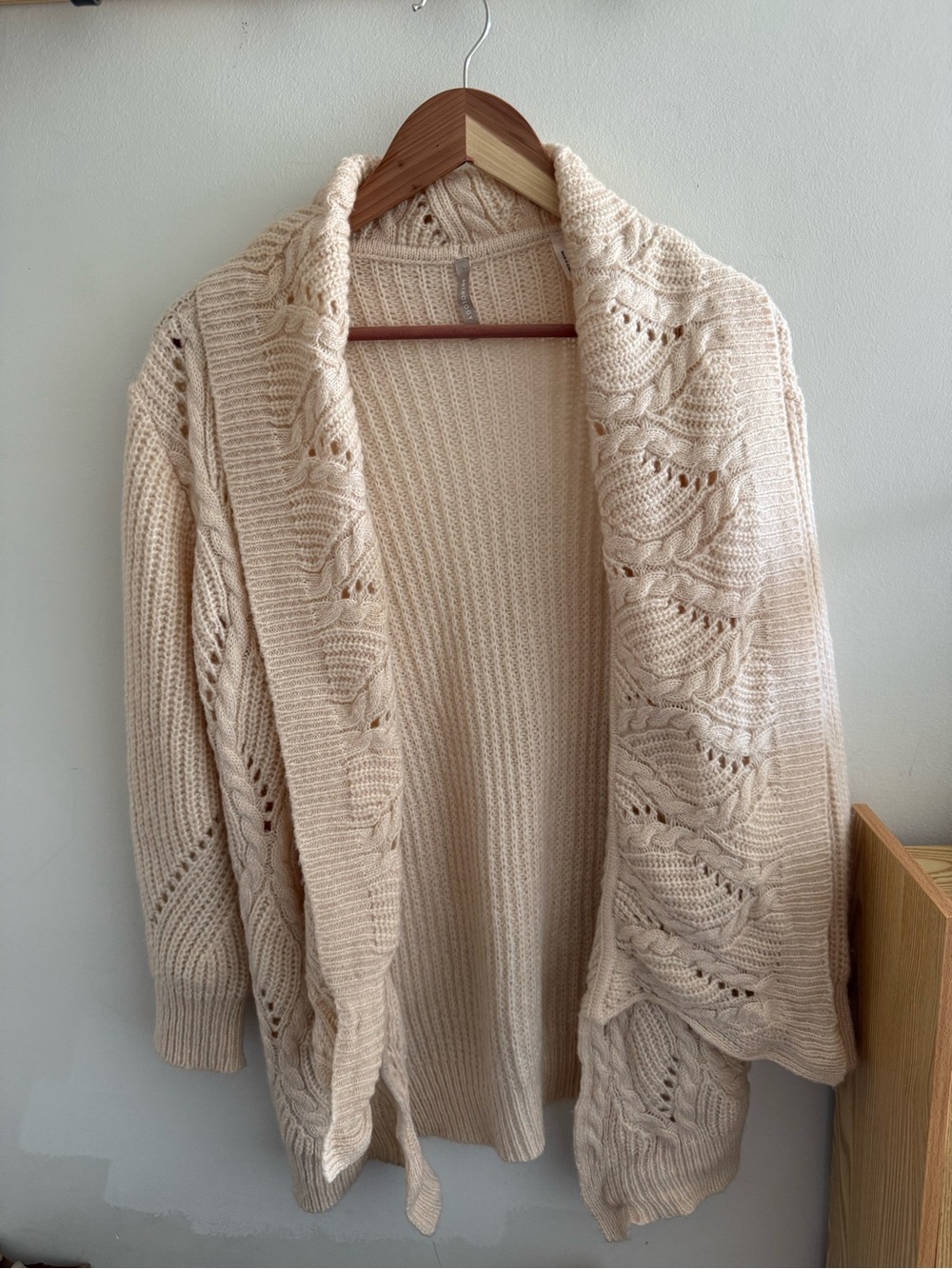 Anthropologie Open-Front Cable Knit Cardigan - Cream